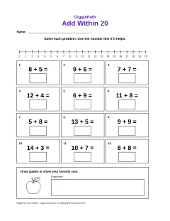Add Within 20 worksheet preview