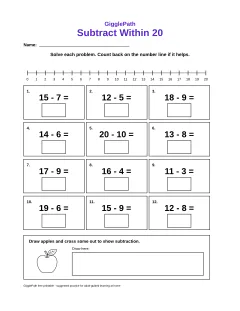 Subtract Within 20 worksheet preview