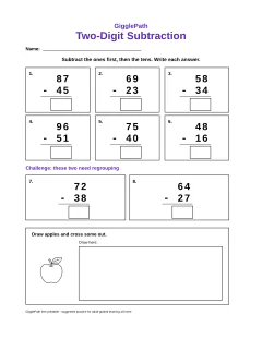 Two-Digit Subtraction worksheet preview