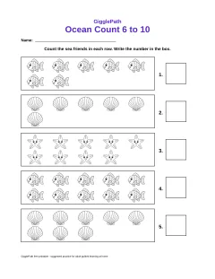 Ocean Count 6 to 10 worksheet preview